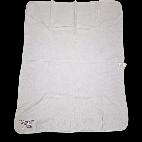 VTG Circo Blue Baby Blanket Helicopter Thermal Embroidered Boy Y2K 2000s Waffle - Picture 7 of 9